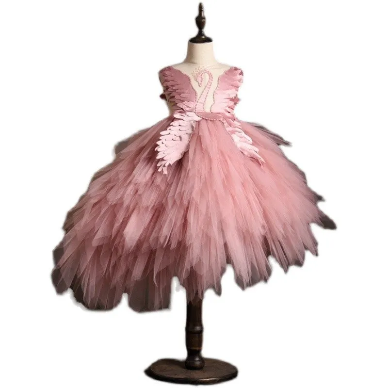 Flower girl wedding dress with crystal detail in nylon fabric available in four colours