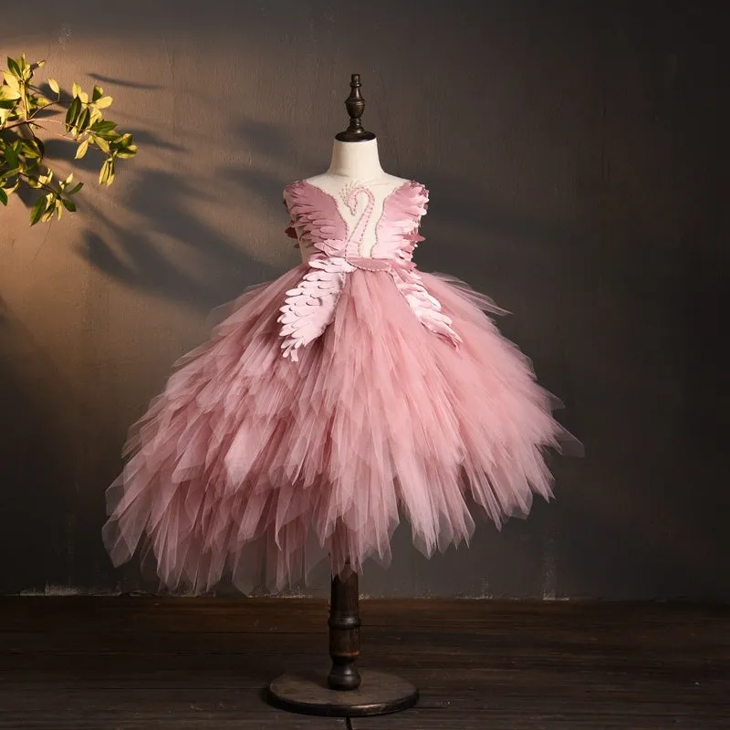 Flower girl wedding dress with crystal detail in nylon fabric available in four colours