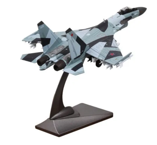 Su35 die-cast model in 1/72 scale with Russian camouflage paint finish on a white background
