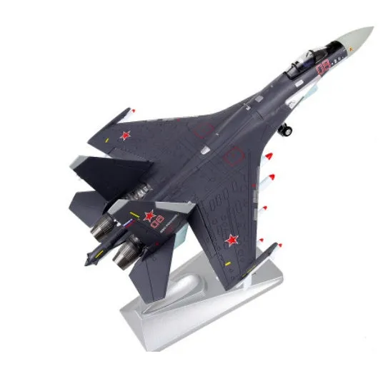 Su35 die-cast model in 1/72 scale with Russian camouflage paint finish on a white background