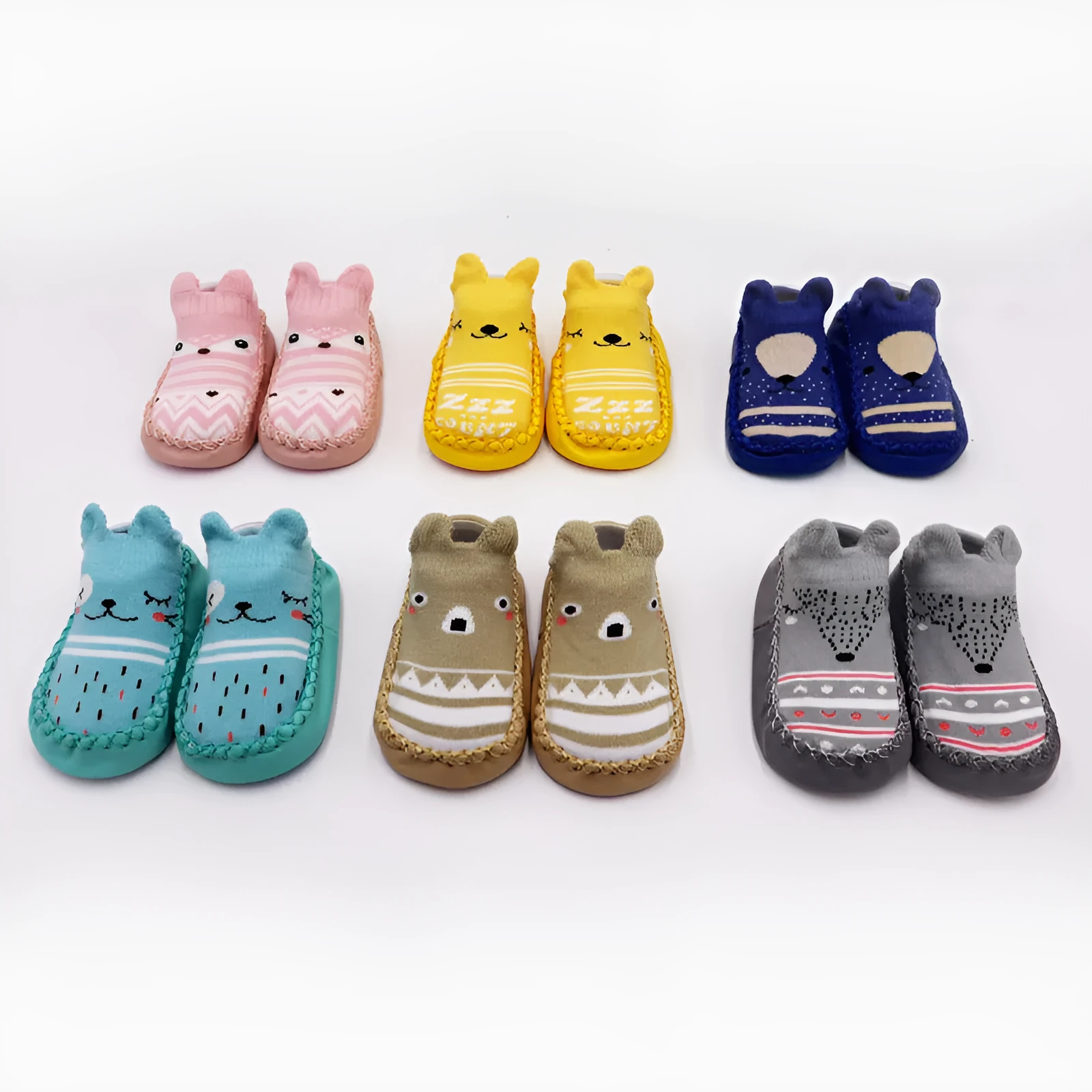 Children's cartoon jacquard non-slip combed cotton floor shoes in multiple colours for baby and toddler indoor use