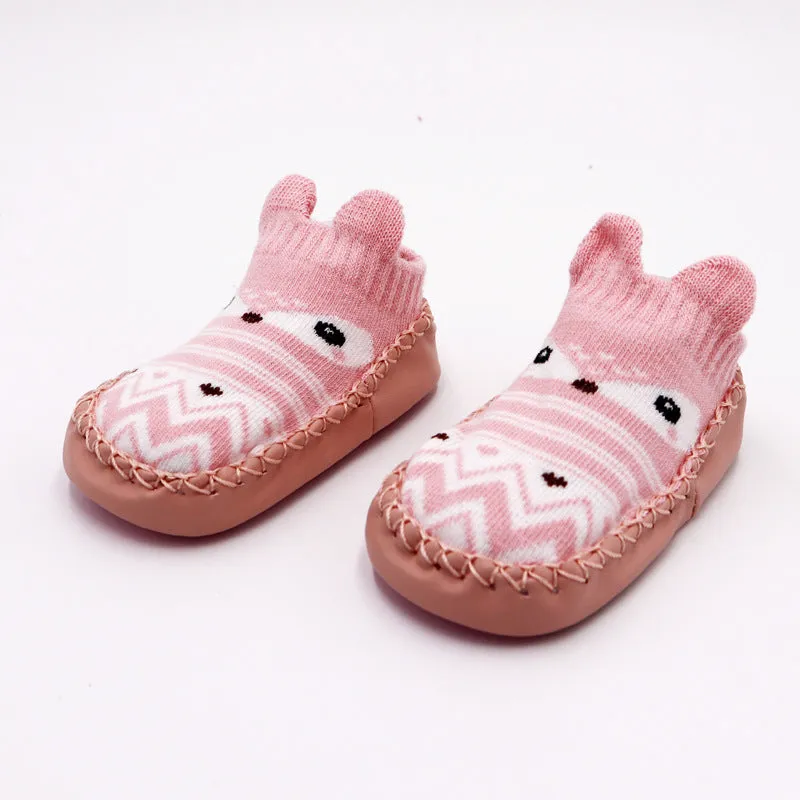 Children's cartoon jacquard non-slip combed cotton floor shoes in multiple colours for baby and toddler indoor use