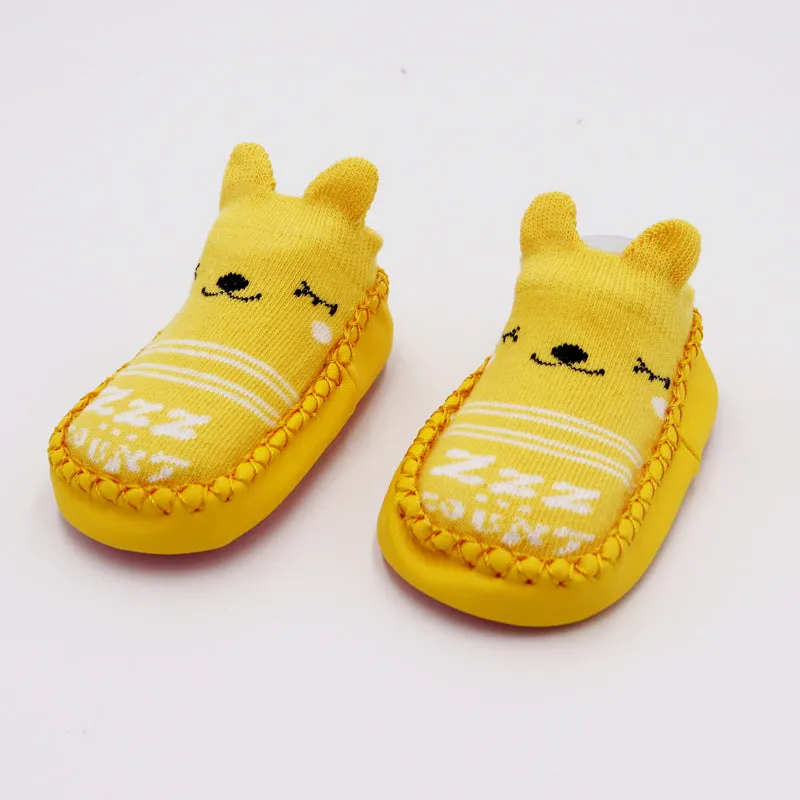 Children's cartoon jacquard non-slip combed cotton floor shoes in multiple colours for baby and toddler indoor use