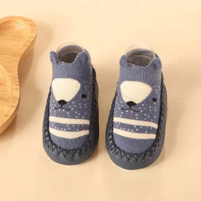 Children's cartoon jacquard non-slip combed cotton floor shoes in multiple colours for baby and toddler indoor use
