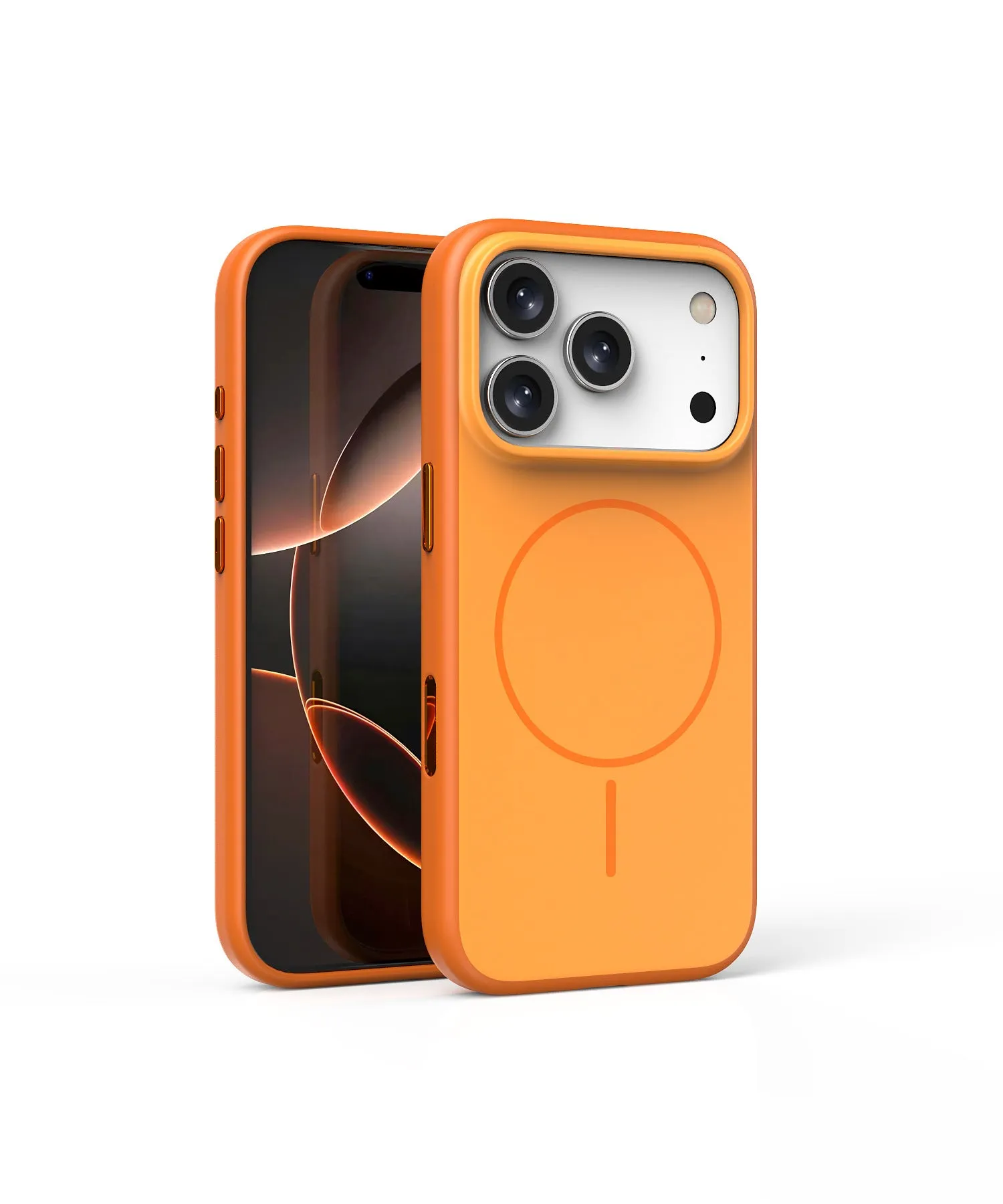 Blue magnetic iPhone 17 phone case with a dedicated AI camera button and frosted finish.