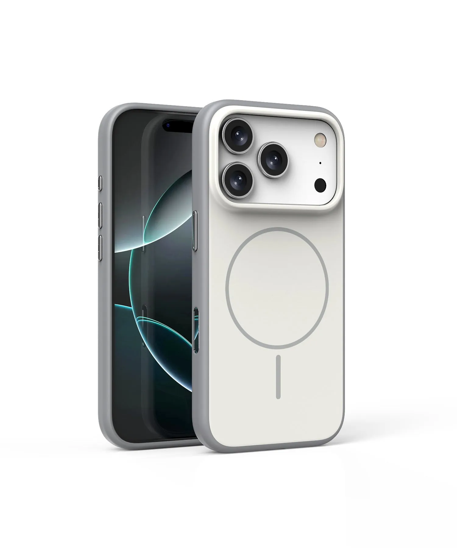 Blue magnetic iPhone 17 phone case with a dedicated AI camera button and frosted finish.