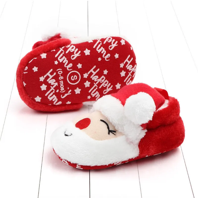 Christmas gift toddler shoes coral fleece non-slip cartoon slippers Santa Claus design