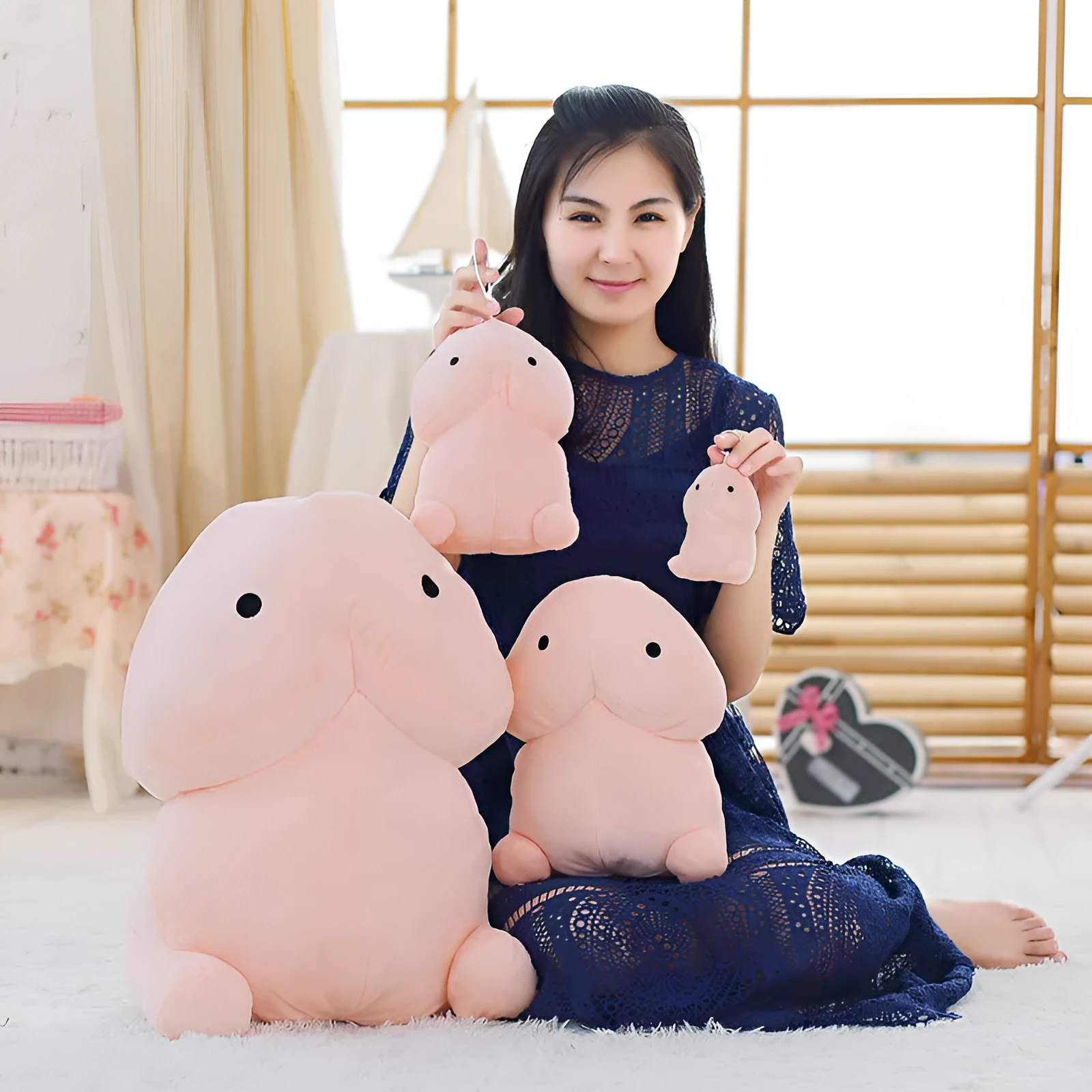 Pray For Xiao Ding spoof squeaking plush doll in white, super soft short plush, cartoon cute design, 20cm size