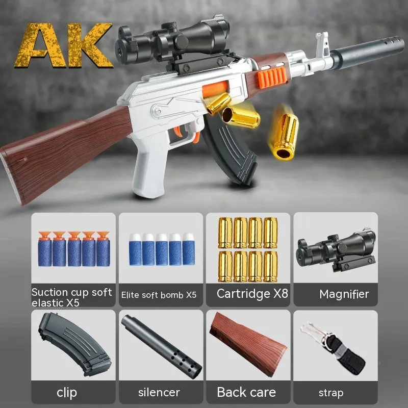 Children's toy soft bullet gun in Silver colour with plastic construction and soft darts