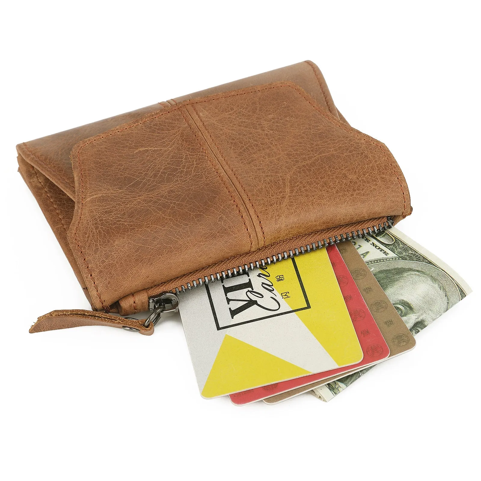 Genuine cowhide leather coin purse with stitching details in six colour options