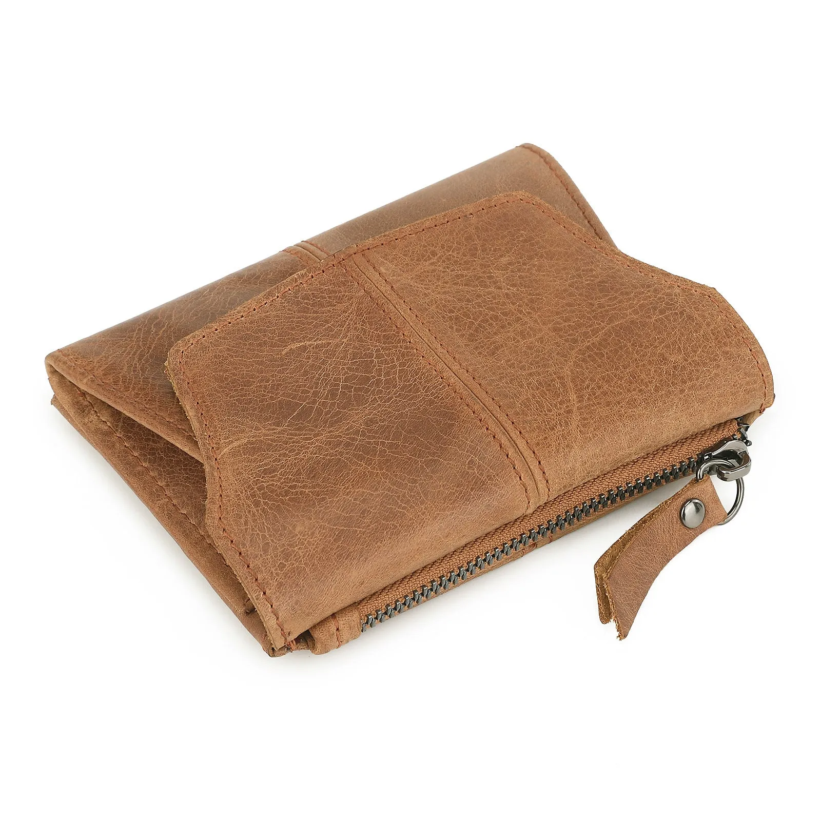 Genuine cowhide leather coin purse with stitching details in six colour options