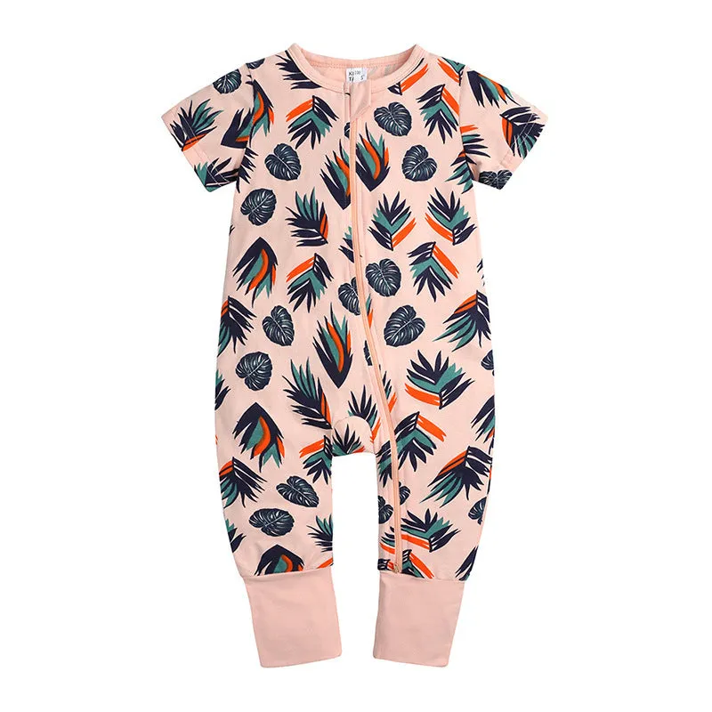 Kids Tales blue cotton baby jumpsuit with short sleeves and zipper closure