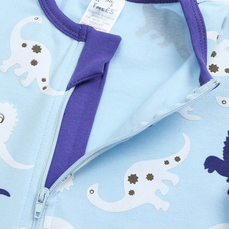 Kids Tales blue cotton baby jumpsuit with short sleeves and zipper closure