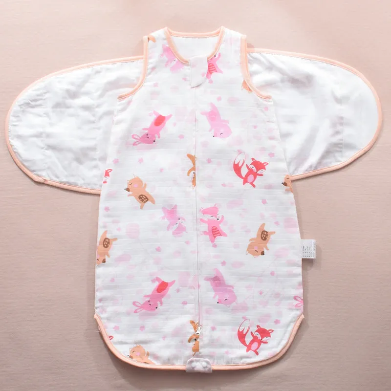 Cotton infant sleeping bag in cocoon style with wings, 75 cm, cartoon pattern, for baby 0-3 years