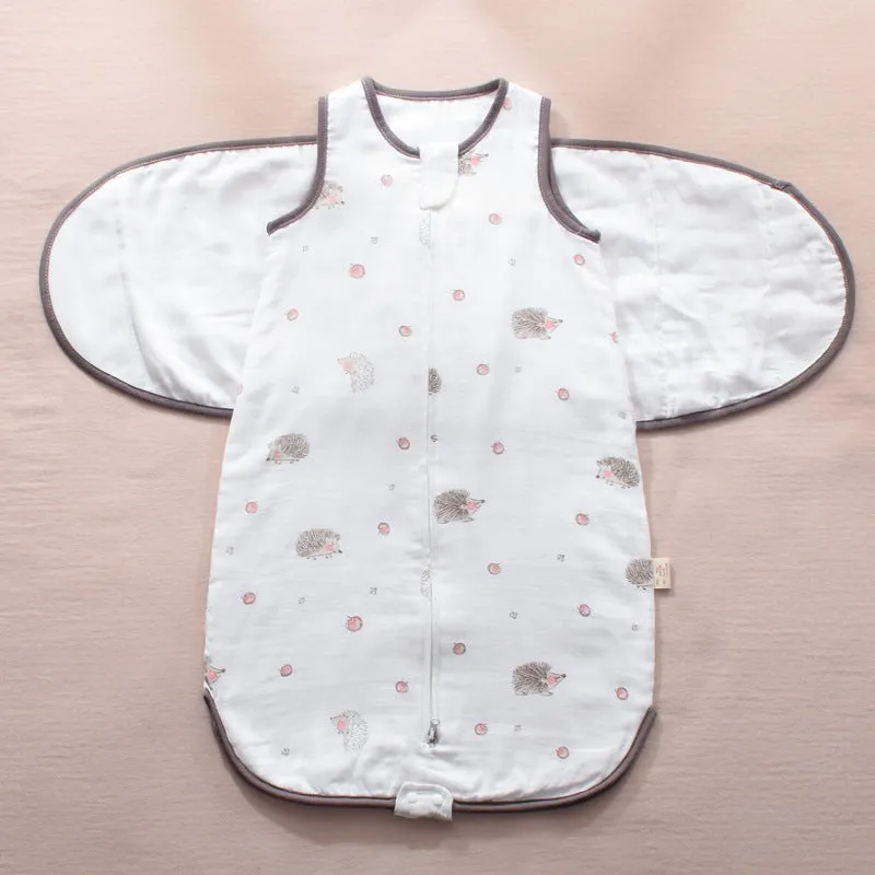 Cotton infant sleeping bag in cocoon style with wings, 75 cm, cartoon pattern, for baby 0-3 years