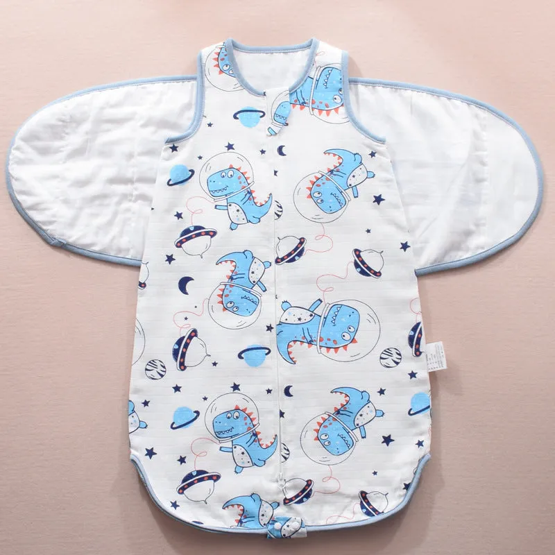 Cotton infant sleeping bag in cocoon style with wings, 75 cm, cartoon pattern, for baby 0-3 years