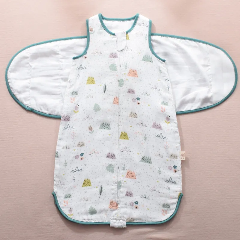Cotton infant sleeping bag in cocoon style with wings, 75 cm, cartoon pattern, for baby 0-3 years