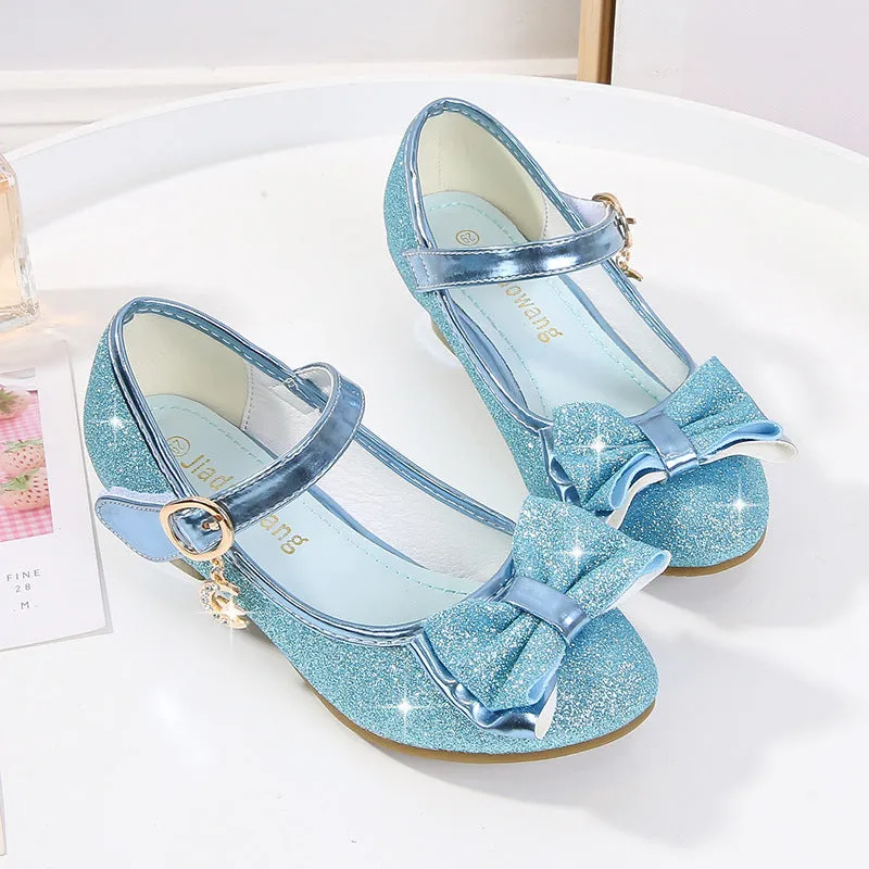 Girls crystal leather shoes with Velcro strap, purple synthetic leather upper
