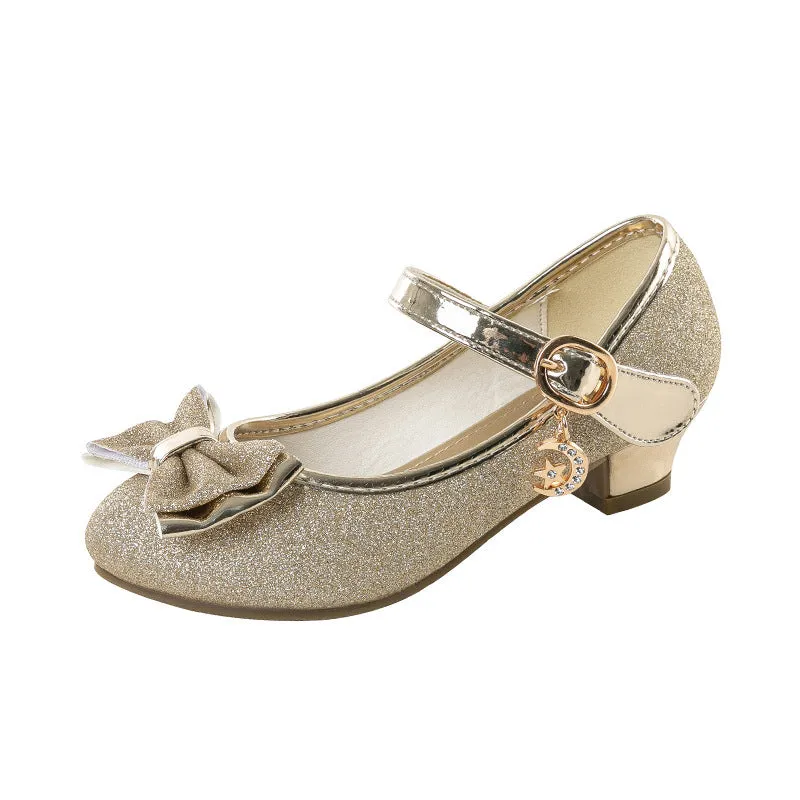 Girls crystal leather shoes with Velcro strap, purple synthetic leather upper