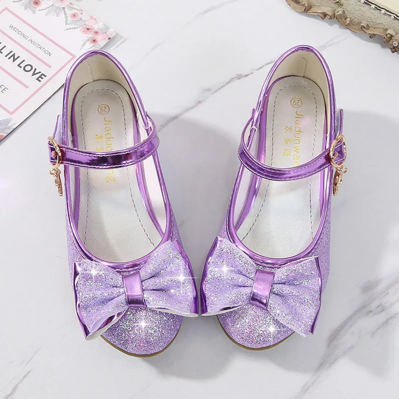 Girls crystal leather shoes with Velcro strap, purple synthetic leather upper