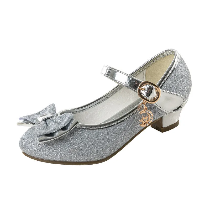 Girls crystal leather shoes with Velcro strap, purple synthetic leather upper
