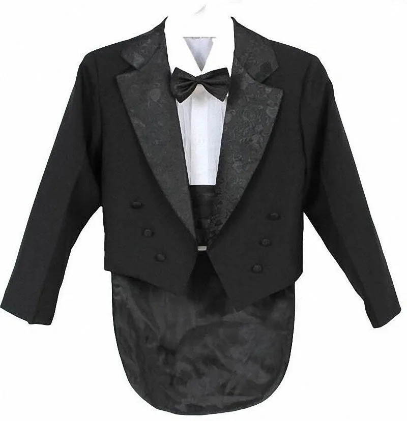 Children's formal suit set in black with long sleeves and trousers, isolated on white background
