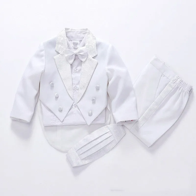 Children's formal suit set in black with long sleeves and trousers, isolated on white background