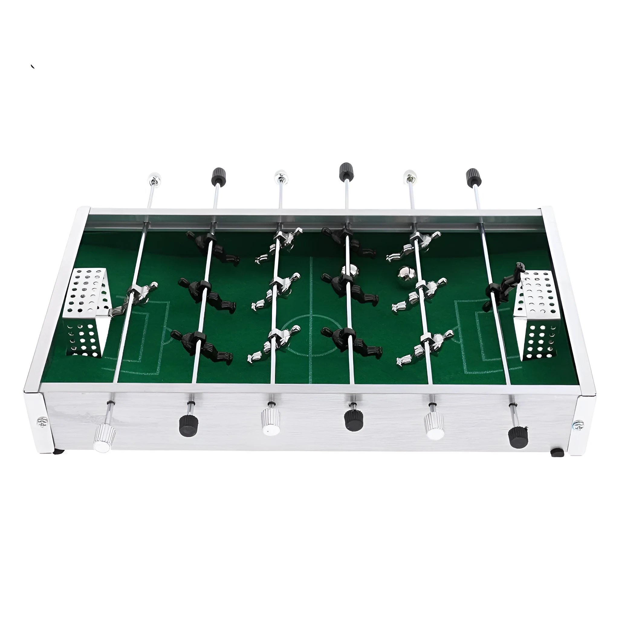 Mini aluminium alloy foosball table 20.5cm long with two footballs for portable indoor play