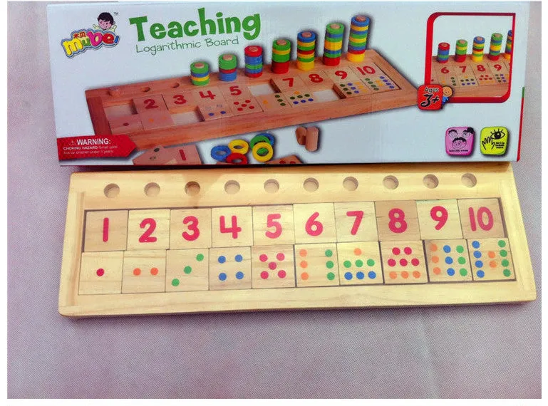 Montessori teaching log board in rubber wood with a plastic ring, packed size 43x14x4.5 cm