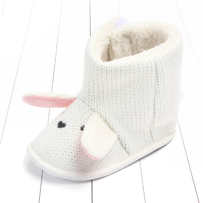 Baby winter high-top cotton shoes with Velcro fastening in white, embroidered detail