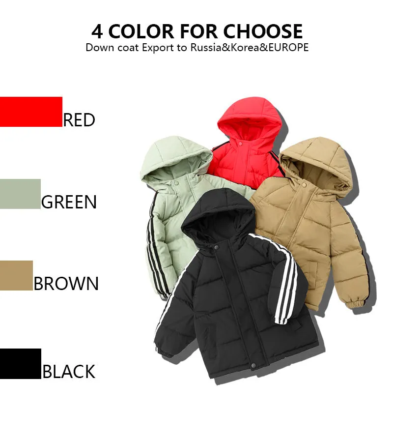 Children's thickened zip-up hooded winter coat in four colours for heights 100-150cm