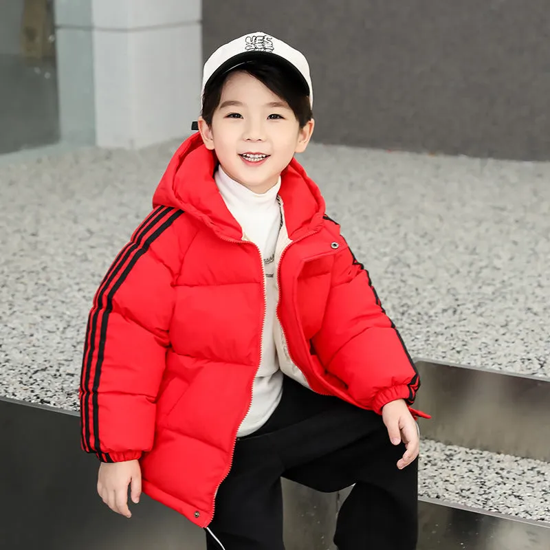 Children's thickened zip-up hooded winter coat in four colours for heights 100-150cm