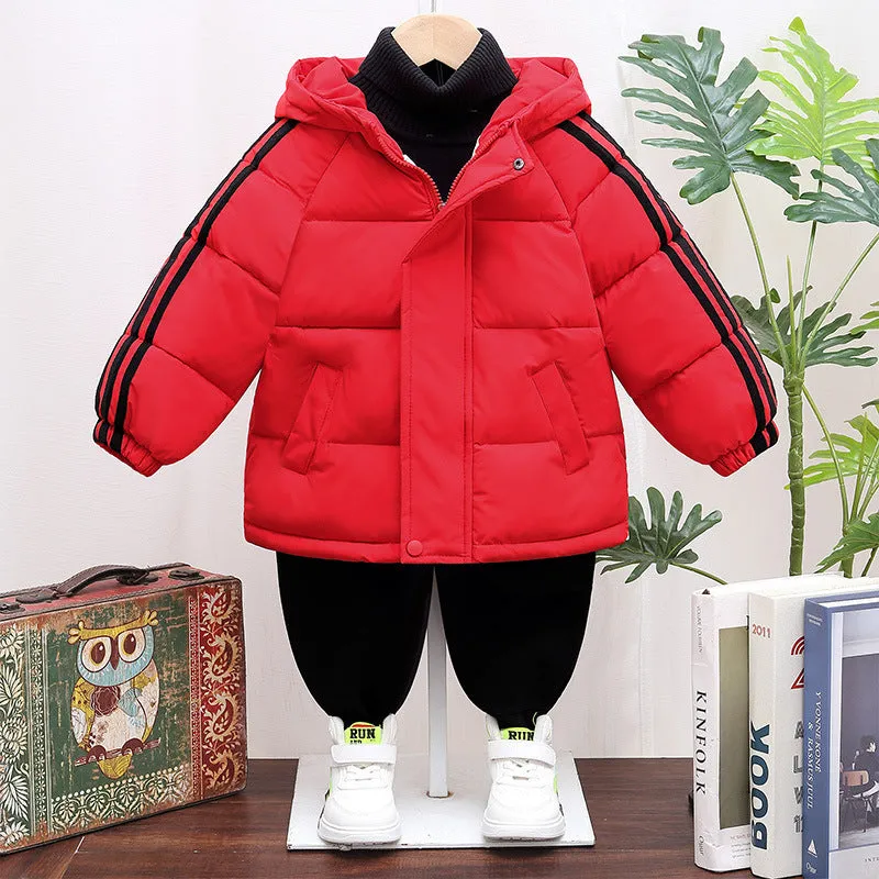Children's thickened zip-up hooded winter coat in four colours for heights 100-150cm