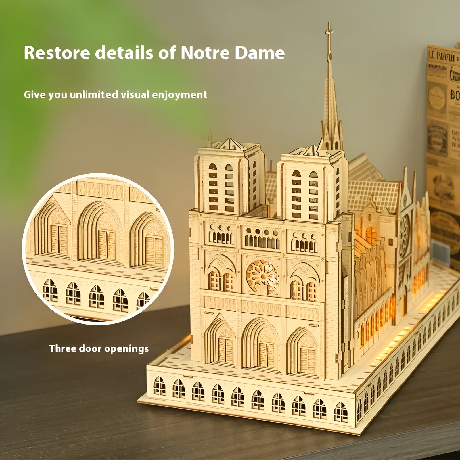 3D puzzle building model of Notre Dame de Paris on a table