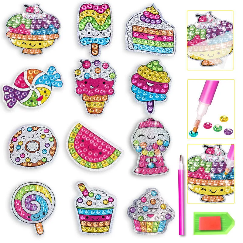 Plastic diamond sticker fridge magnet set in colour box 25cm by 20cm by 4.8cm
