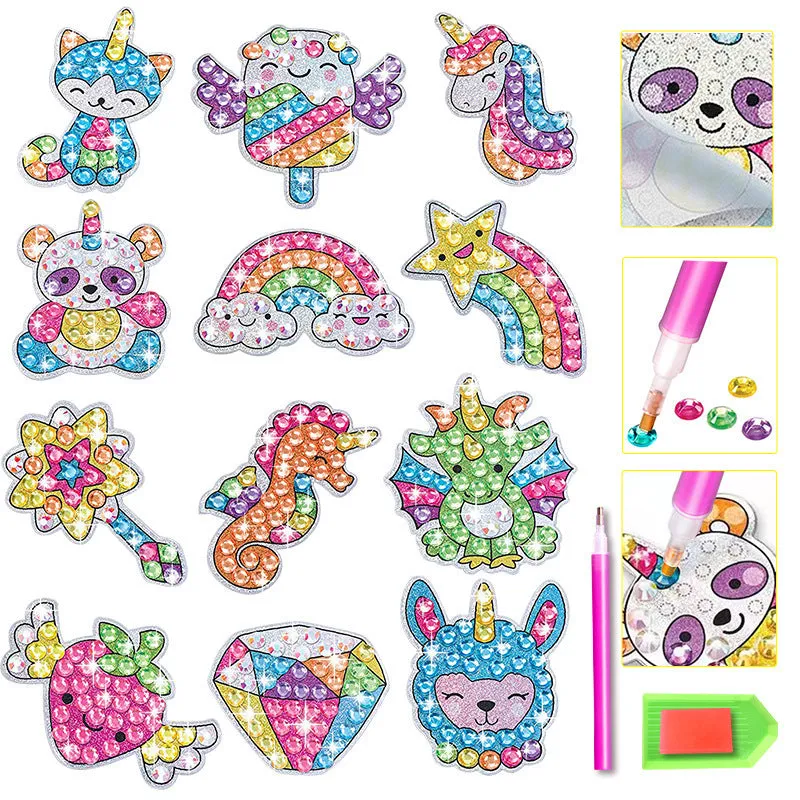 Plastic diamond sticker fridge magnet set in colour box 25cm by 20cm by 4.8cm