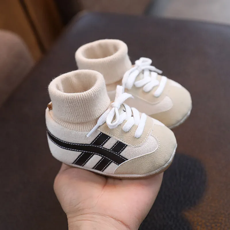 Baby ankle sock toddler shoes, green wool-lined winter style, inner length 11-13cm, soft upper