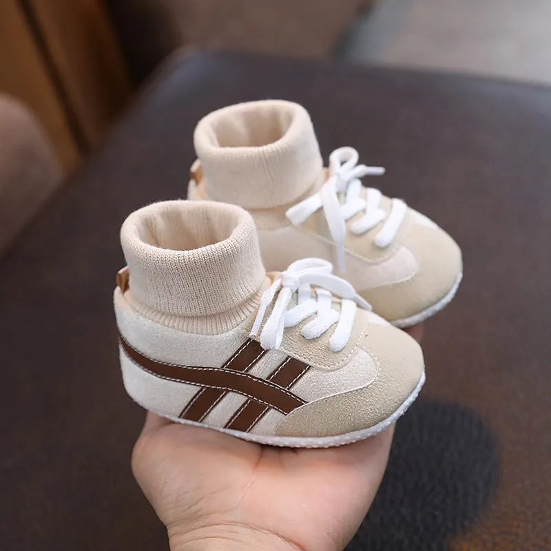 Baby ankle sock toddler shoes, green wool-lined winter style, inner length 11-13cm, soft upper
