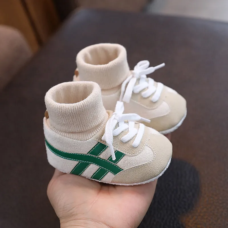 Baby ankle sock toddler shoes, green wool-lined winter style, inner length 11-13cm, soft upper