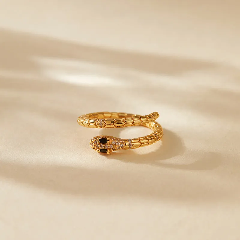 Adjustable copper snake ring with gold colour plating in KR0201.