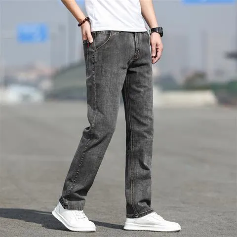 Men's smoky gray jeans with straight-leg cut and low-waist design