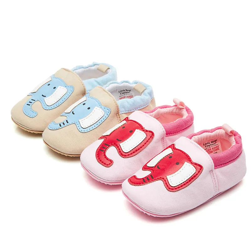 Baby soft bottom non-slip cotton cloth toddler shoes in cartoon design with rubber sole