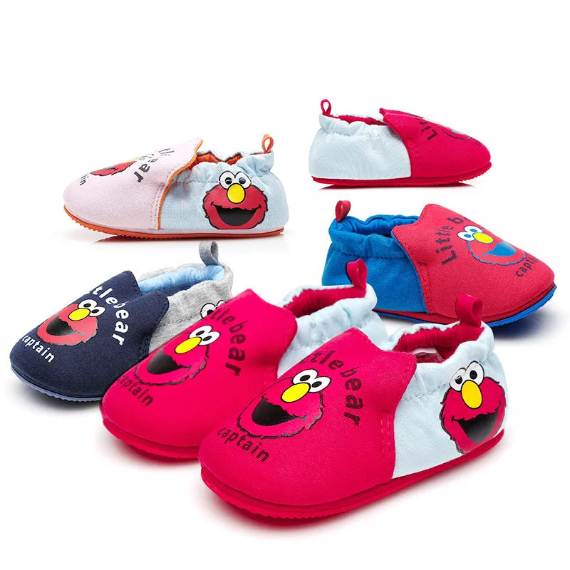 Baby soft bottom non-slip cotton cloth toddler shoes in cartoon design with rubber sole