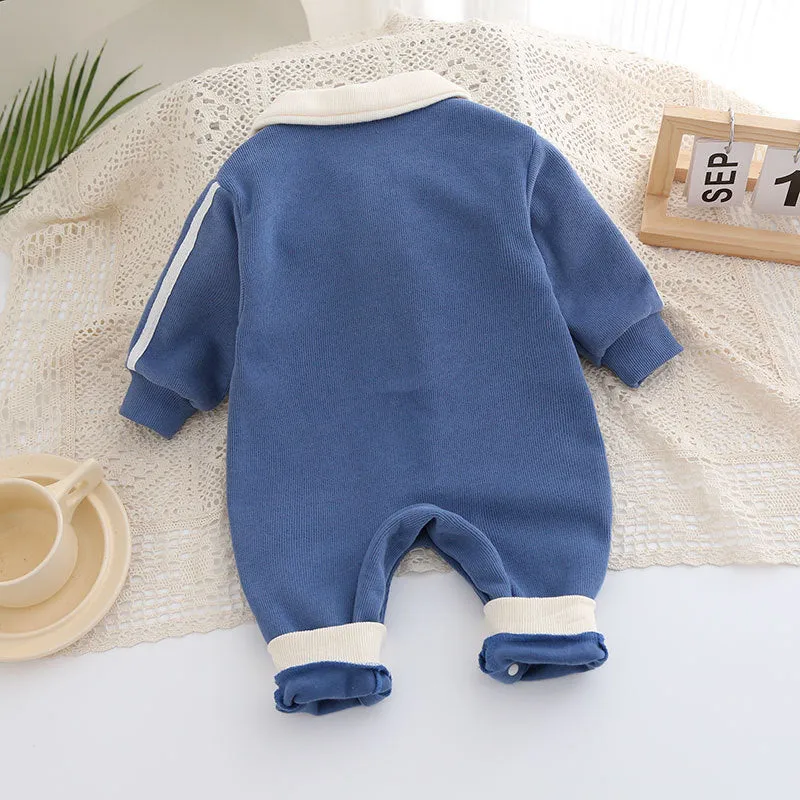 Cotton long-sleeved jumpsuit for babies, blue and milky white, suitable for heights 59cm to 90cm
