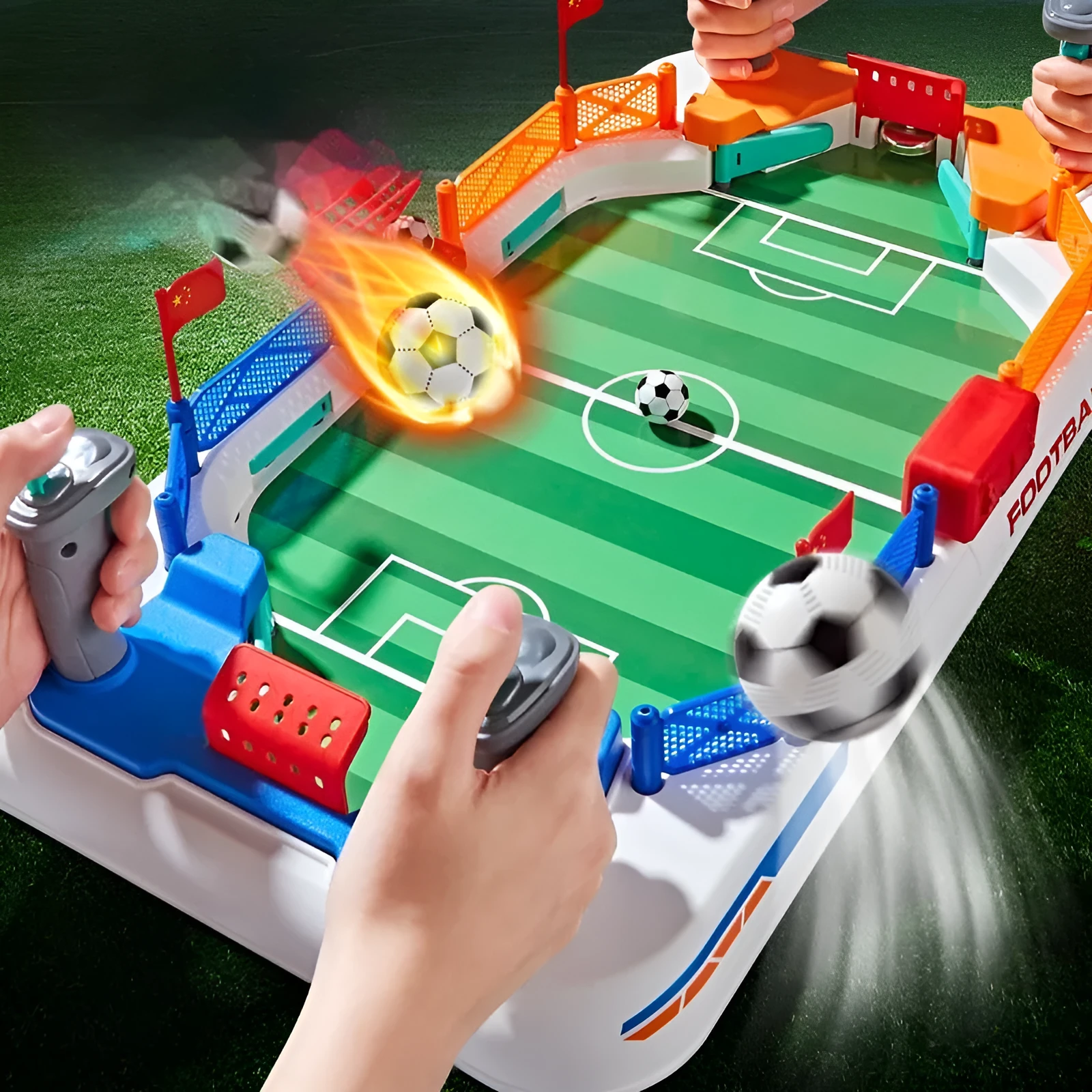 Children's table football double battle set in football colour, ABS plastic, 55.5x30x13cm, with flags and stickers