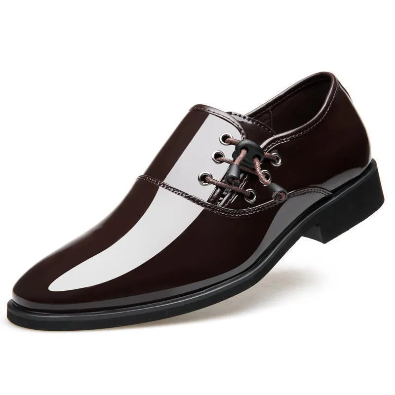 Men's black and brown formal business shoes with rubber sole and square heel