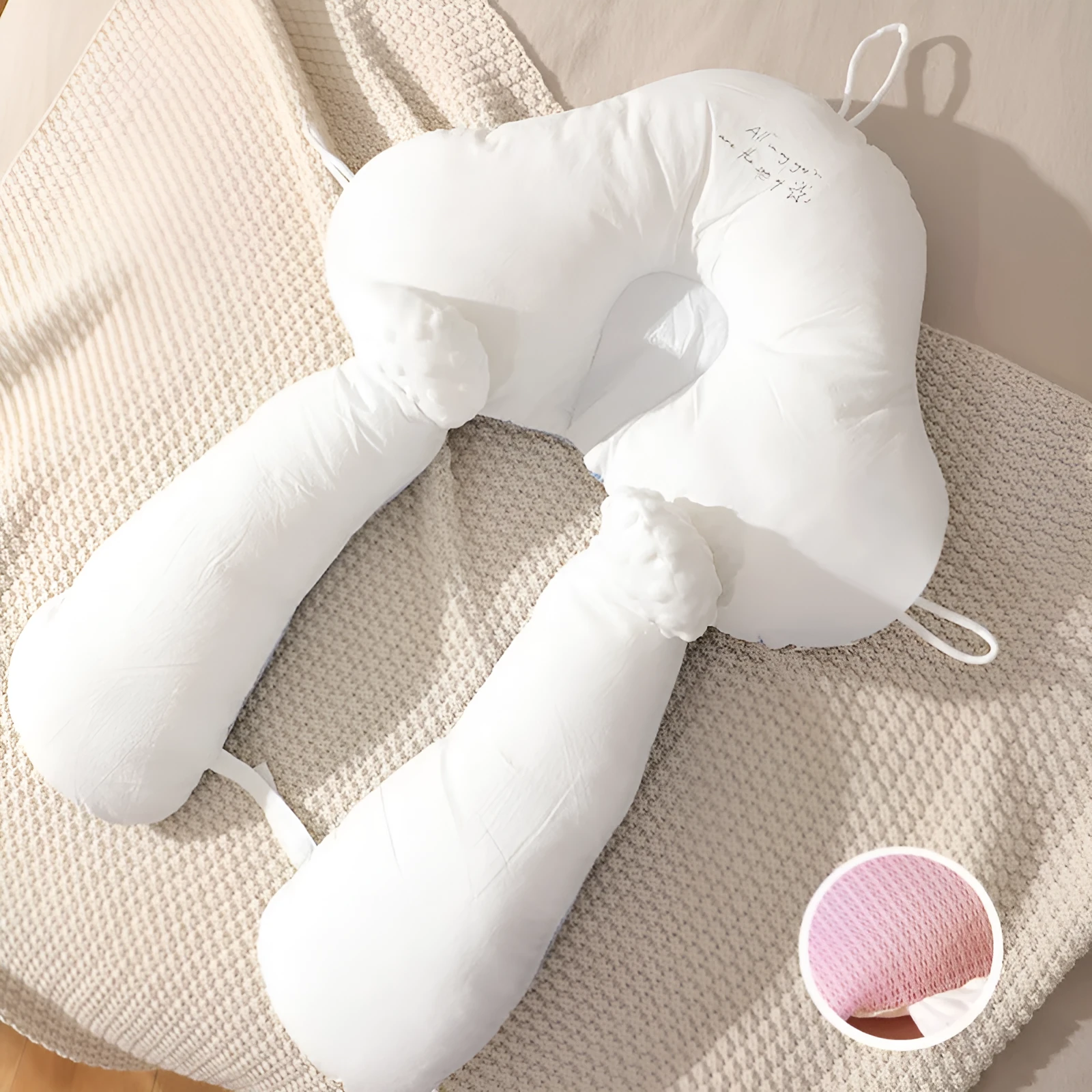 Babies' shaping pillow in blue Tencel pearl cotton with adjustable drawstring and breathable cotton cover