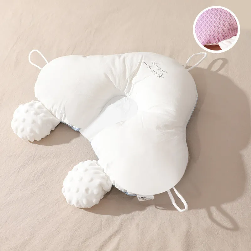 Babies' shaping pillow in blue Tencel pearl cotton with adjustable drawstring and breathable cotton cover