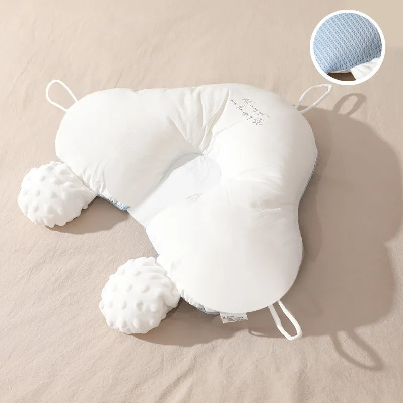 Babies' shaping pillow in blue Tencel pearl cotton with adjustable drawstring and breathable cotton cover