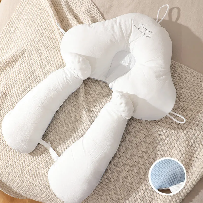 Babies' shaping pillow in blue Tencel pearl cotton with adjustable drawstring and breathable cotton cover